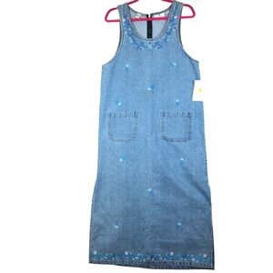 Vtg Sunshine Apparel cottagecore Denim Y2K Floral Embroidered maxi dress size M
